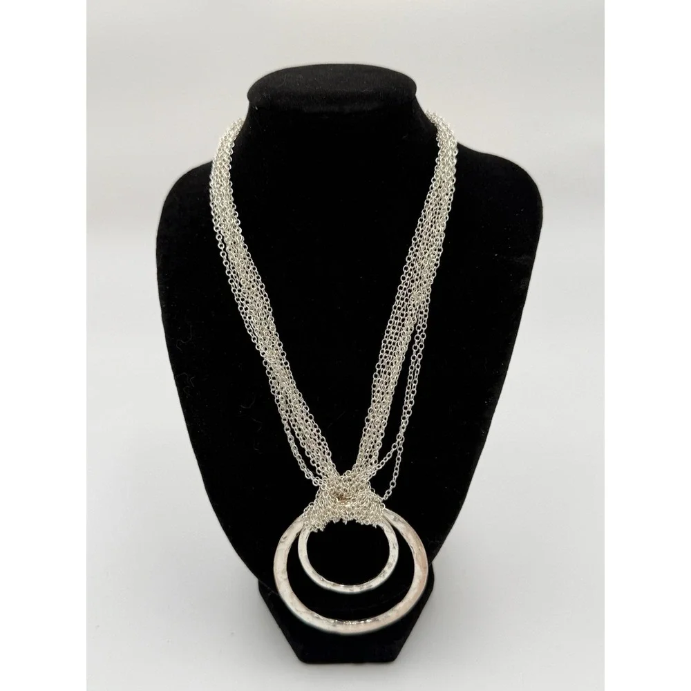 Daisy Fuentes Statement Multi-Strand Silver Tone Round Pendant Necklace Signed